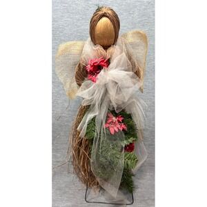 Vintage Rustic‎ Corn Silk Straw Angel Christmas Decor Figurine 24" On Stand